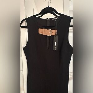 Fashion Nova Black pants jumpsuit with Camel Belt.